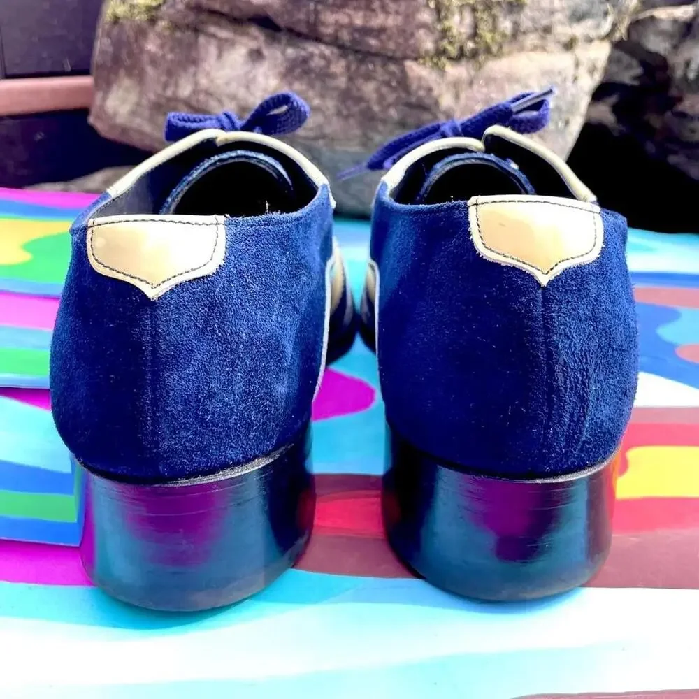Rare Bostonian Bootiques 60s blue suede & patent leather oxford shoes size 10